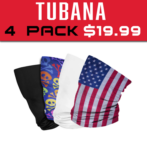 Tubana 4 Pack - Black, White, Sugar Skull + Red, White & Blue